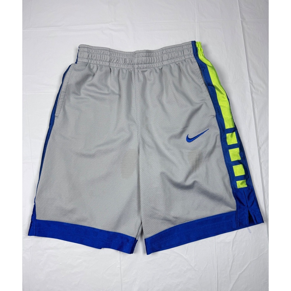 Nike Boys Dri-FIT Basketball Shorts Grey Blue Volt Green XL Standard Fit Mesh